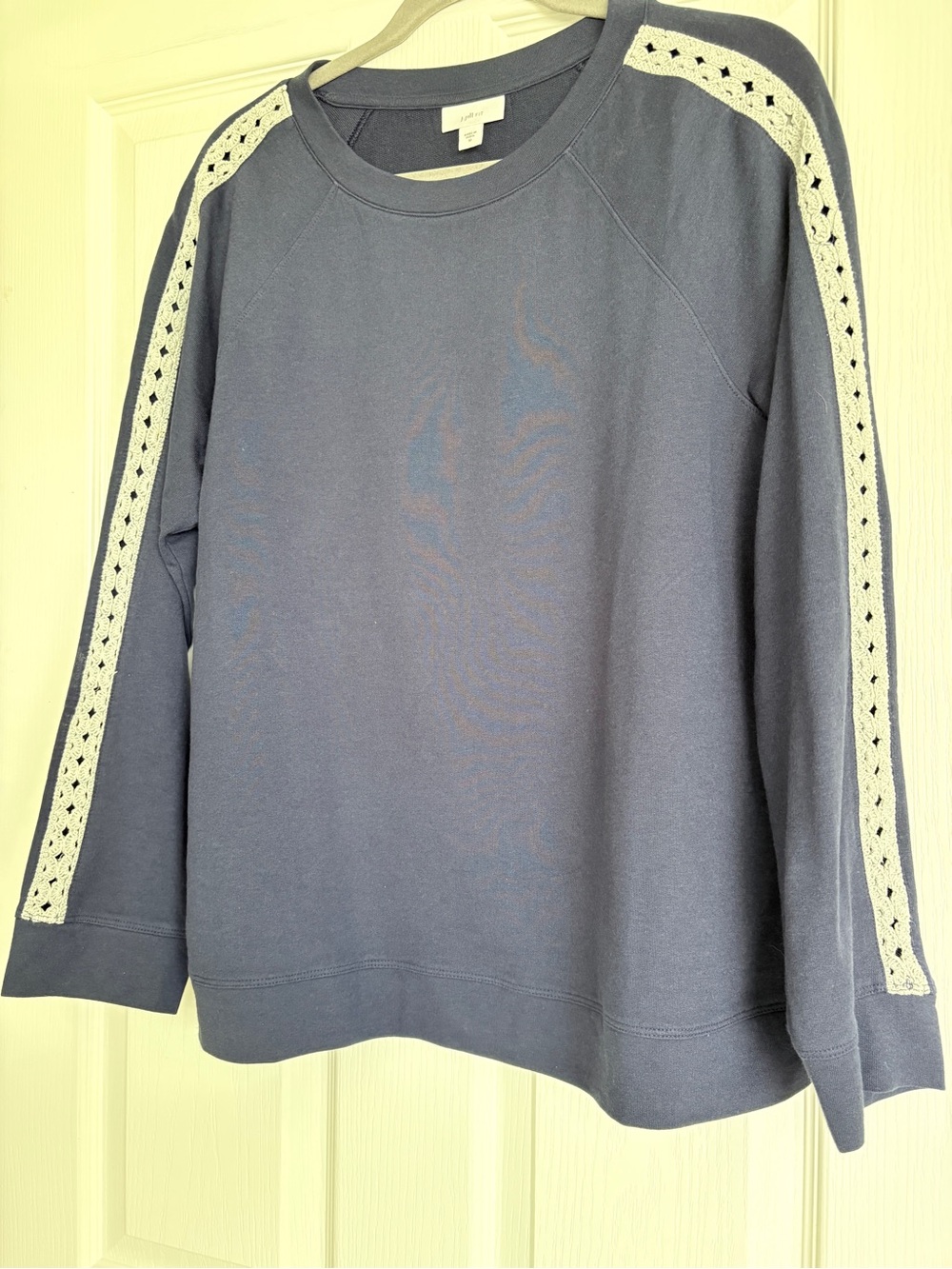 Crochet-Trim Pullover Sweatshirt in navy blue